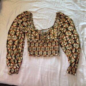 Urban Outfitters Old Soul Yellow Green Orange Smocked Crop Top Medium